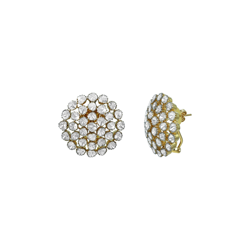 Floral Circular Stud Earrings with Open Polki Array